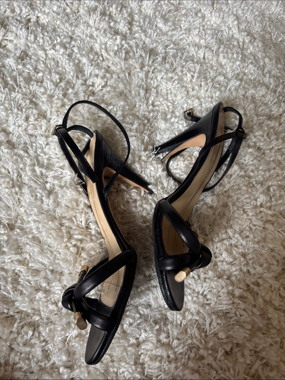 kate spade Black Knotted Ankle-Strap Heels with Gold Accents
